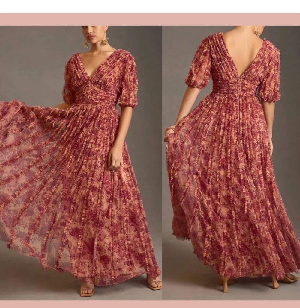 Mac Duggal 8013 Floral V-Neck Chiffon Gown Dress Size 6 New with tags $898.00